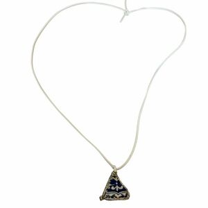 Blue & White Broken China Pendant Necklace Triangular Ceramic White Cord